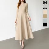 ベージュ | 一目で美人。美ラインフレアワンピ vネックワンピース フレアワンピース | COCOMOMO