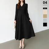 ブラック | 一目で美人。美ラインフレアワンピ vネックワンピース フレアワンピース | COCOMOMO