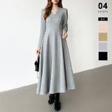 グレー | 一目で美人。美ラインフレアワンピ vネックワンピース フレアワンピース | COCOMOMO