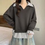 一枚でレイヤード風コーデに。ドッキングシャツ 襟付きVネックトップス 重ね着風 | COCOMOMO | 詳細画像11