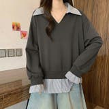 一枚でレイヤード風コーデに。ドッキングシャツ 襟付きVネックトップス 重ね着風 | COCOMOMO | 詳細画像12