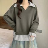 一枚でレイヤード風コーデに。ドッキングシャツ 襟付きVネックトップス 重ね着風 | COCOMOMO | 詳細画像11 