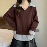 一枚でレイヤード風コーデに。ドッキングシャツ 襟付きVネックトップス 重ね着風 | COCOMOMO | 詳細画像3