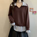 一枚でレイヤード風コーデに。ドッキングシャツ 襟付きVネックトップス 重ね着風 | COCOMOMO | 詳細画像4