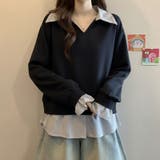 一枚でレイヤード風コーデに。ドッキングシャツ 襟付きVネックトップス 重ね着風 | COCOMOMO | 詳細画像6
