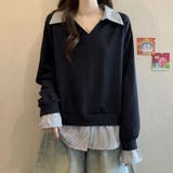 一枚でレイヤード風コーデに。ドッキングシャツ 襟付きVネックトップス 重ね着風 | COCOMOMO | 詳細画像7