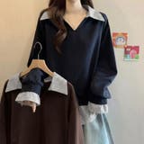 一枚でレイヤード風コーデに。ドッキングシャツ 襟付きVネックトップス 重ね着風 | COCOMOMO | 詳細画像8