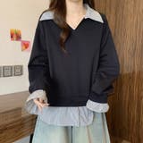 一枚でレイヤード風コーデに。ドッキングシャツ 襟付きVネックトップス 重ね着風 | COCOMOMO | 詳細画像9