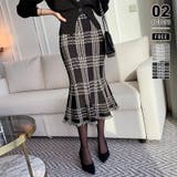 ブラック | 女性らしさを引き立てる、チェックマーメイドスカート チェックスカート | COCOMOMO