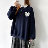 後ろ姿まで可愛い。サガラ刺繍ハートロゴトレーナー スウェット ロゴトレーナー | COCOMOMO | 詳細画像35 