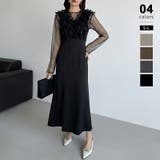 ブラック | シアー×チュールの3点セットドレス パーティードレス 結婚式 | COCOMOMO