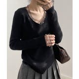 パールチュールvネックトップス レースニット vネックニット | COCOMOMO | 詳細画像12