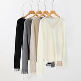 パールチュールvネックトップス レースニット vネックニット | COCOMOMO | 詳細画像15