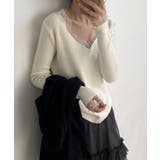 パールチュールvネックトップス レースニット vネックニット | COCOMOMO | 詳細画像2