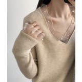 パールチュールvネックトップス レースニット vネックニット | COCOMOMO | 詳細画像5