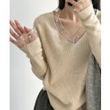 パールチュールvネックトップス レースニット vネックニット | COCOMOMO | 詳細画像7