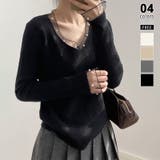 ブラック | パールチュールvネックトップス レースニット vネックニット | COCOMOMO