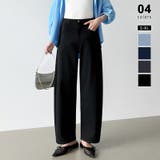 ロング丈・ブラック | 体型カバーして、旬のシルエット。 デニムカーブパンツ ストレッチデニム | COCOMOMO