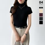 ブラック | 品よくきれいめハイネックサマーニット 半袖ニット サマーニット | COCOMOMO