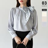 ブルー | 一枚で華やぐ、好印象ブラウス リボンブラウス スカーフ | COCOMOMO