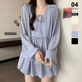 ブルー | ふんわり今っぽフェミニン。シフォンペプラムチュニック ペプラム チュニック | COCOMOMO