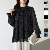 ブラック・ドット柄 | ふわっと軽やかプリーツシアーブラウス シフォンブラウス ブラウス | COCOMOMO
