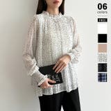 ホワイト・ドット柄 | ふわっと軽やかプリーツシアーブラウス シフォンブラウス ブラウス | COCOMOMO