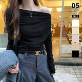 ブラック | アシメギャザーオフショルトップス オフショルダー ワンショルダー | COCOMOMO