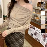ライトブラウン | アシメギャザーオフショルトップス オフショルダー ワンショルダー | COCOMOMO