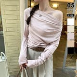 ピンク | アシメギャザーオフショルトップス オフショルダー ワンショルダー | COCOMOMO