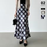 ネイビー | 艶めくチェック柄マーメイド チェックスカート マーメイドスカート | COCOMOMO