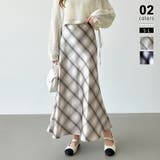 ライトブラウン | 艶めくチェック柄マーメイド チェックスカート マーメイドスカート | COCOMOMO