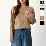 ブラウン | フリンジジャガード カットソー ロンT | COCOMOMO