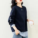 ちら見せストライプレイヤード風トップス スウェット ビジューリボン | COCOMOMO | 詳細画像3