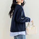 ちら見せストライプレイヤード風トップス スウェット ビジューリボン | COCOMOMO | 詳細画像6