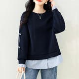 ちら見せストライプレイヤード風トップス スウェット ビジューリボン | COCOMOMO | 詳細画像8