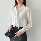 【アクセいらずで華やぐ】パール付きブラウス ボウタイブラウス ブラウス | COCOMOMO | 詳細画像3 