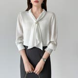 【アクセいらずで華やぐ】パール付きブラウス ボウタイブラウス ブラウス | COCOMOMO | 詳細画像7 