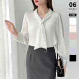 ホワイト | 【アクセいらずで華やぐ】パール付きブラウス ボウタイブラウス ブラウス | COCOMOMO