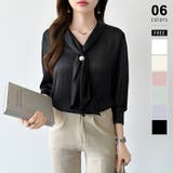 ブラック | 【アクセいらずで華やぐ】パール付きブラウス ボウタイブラウス ブラウス | COCOMOMO