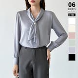 ブルー.グレー | 【アクセいらずで華やぐ】パール付きブラウス ボウタイブラウス ブラウス | COCOMOMO