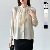 ベージュ | 【フロントドレープで結ばず即 華やか】 スカーフタイブラウス | COCOMOMO