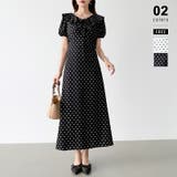 ブラック | 【レトロ可愛い】 ドットワンピース パフスリーブ | COCOMOMO