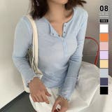 ブルー | ほんのりシアー。リブカットソー ヘンリーネック ロンT | COCOMOMO