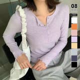 パープル | ほんのりシアー。リブカットソー ヘンリーネック ロンT | COCOMOMO