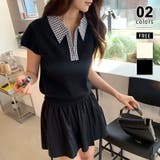 ブラック | 【チェック襟×ハーフジップ】 ポロシャツ サマーニット | COCOMOMO