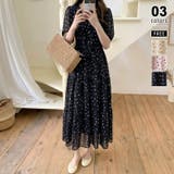 ブラック | 【ふんわり透け感】ドットシフォンワンピース ドットワンピース ワンピース | COCOMOMO