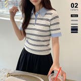 アイボリー | 【1枚で韓国フレンチガーリー】 ボーダーポロニット ポロシャツ | COCOMOMO