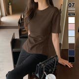 ダークブラウン | くびれ見えウエストギャザーTシャツ ギャザーTシャツ Tシャツ | COCOMOMO