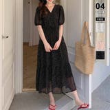 ブラック | 【儚げシフォン×微細ドット】 ドット柄ワンピース パフスリーブワンピース | COCOMOMO